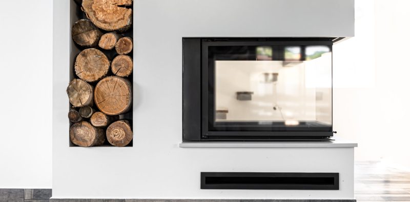 Living room corner style with fireplace decor and wood concept interior room style.